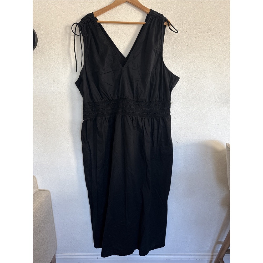 Old Navy Dress Womens XL Black Maxi Sleeveless V Neck Tie Shoulder‎ Smocked NWT